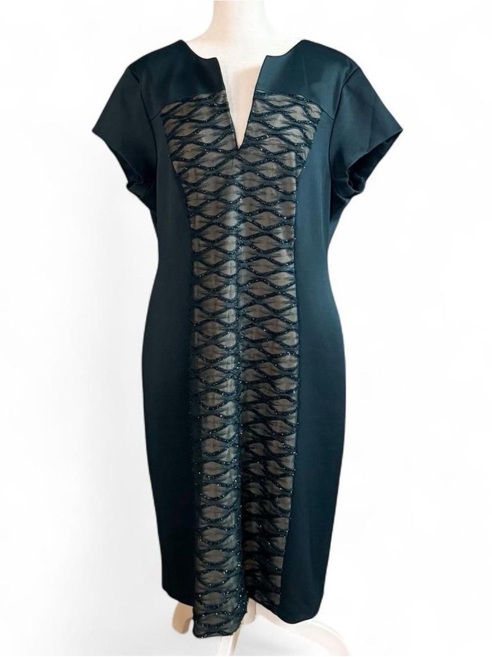 Connected Apparel Green Sparkly Mesh Panel Sheath Dress Plus Size 16